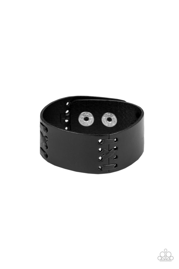 Batters Up - Black - Leather - Snap Bracelet - Paparazzi Accessories