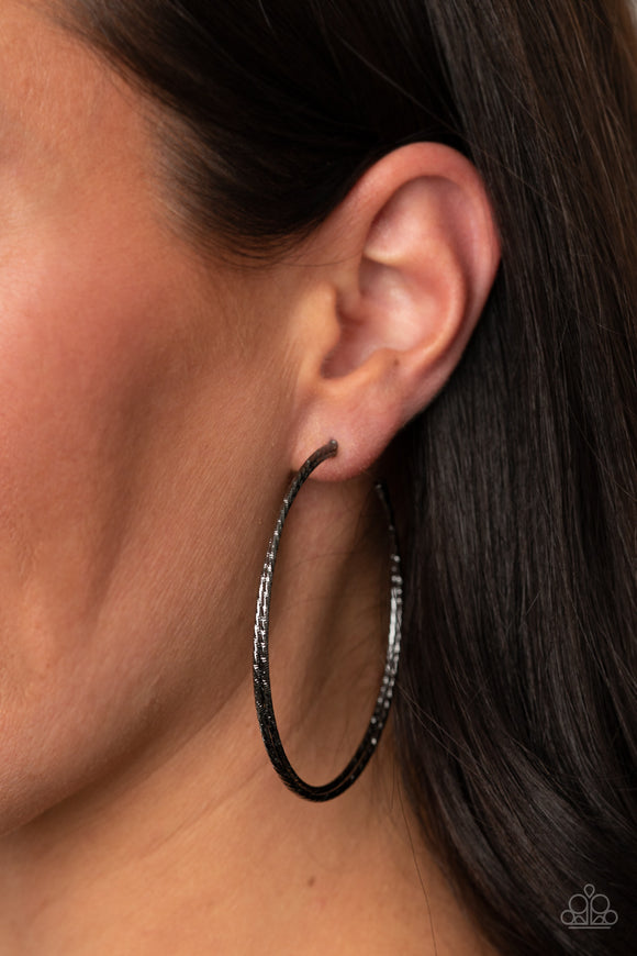Curved Couture - Black - Gunmetal - Hoop Earrings - Paparazzi Accessories