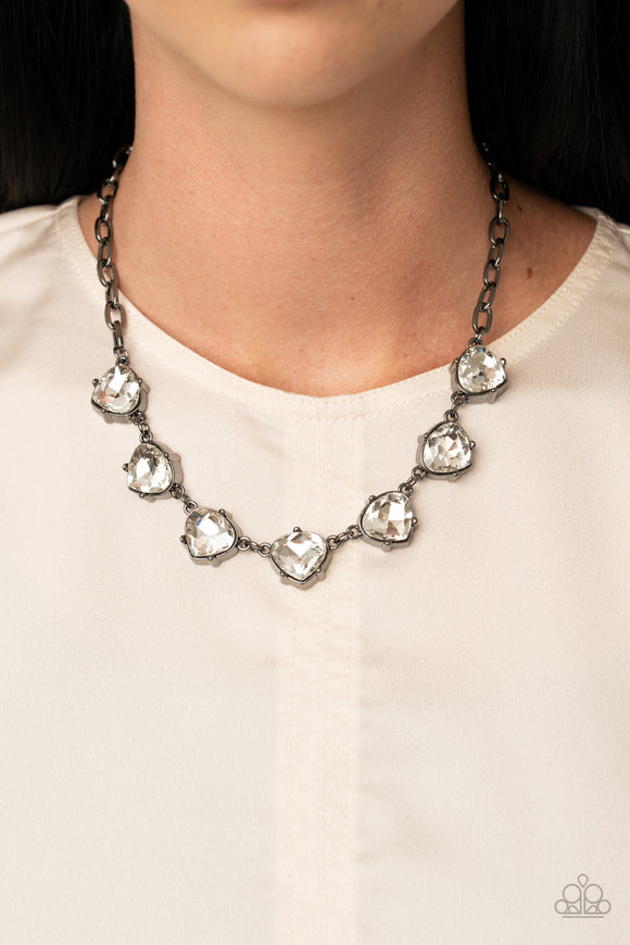 Star Quality Sparkle - Black Gunmetal - White Rhinestone -  Necklace - Life of the Party December 2020 - Paparazzi Accessories