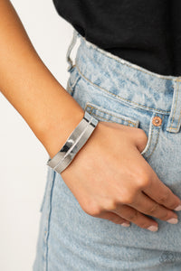 Raw Razzle - White Rhinestone - Silver Cuff Bracelet - Paparazzi Accessories