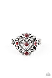 One DAISY At A Time - Red Rhinestone - Silver - Flower - Ring - Paparazzi Accessories