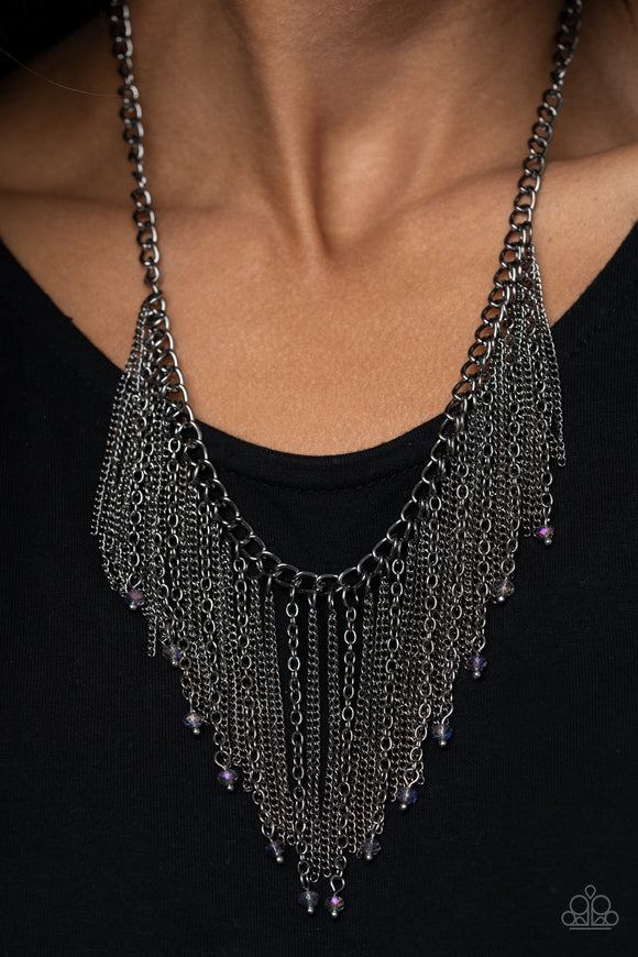 Cue The Fireworks - Multi Colored - Oil Spill Bead - Black Gunmetal - Necklace - Paparazzi Accessories