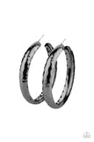 Check Out These Curves - Black Gunmetal - Hammered - Hoop Earrings - Paparazzi Accessories