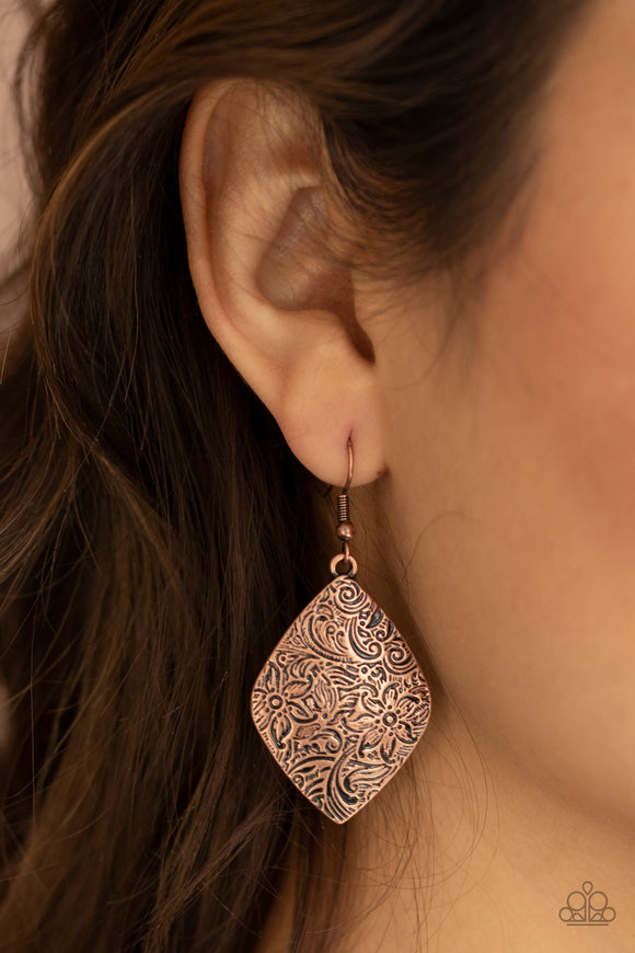 Flauntable Florals - Copper - Floral - Earrings - Paparazzi Accessories
