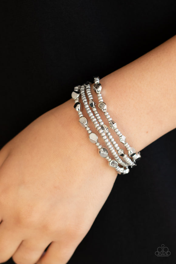 Fashionably Faceted - Silver - Bead - Stretch Bracelet - Paparazzi Accessories