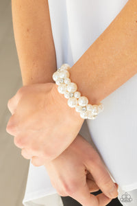 Flirt Alert - White - Pearl - Stretch Bracelet - Paparazzi Accessories