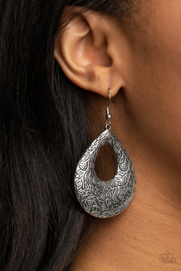 Flirtatiously Flourishing - Silver - Floral - Earrings - Paparazzi Accessories