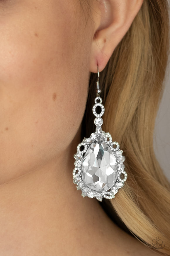 Royal Recognition - White - Rhinestone - Earrings - Paparazzi Accessories