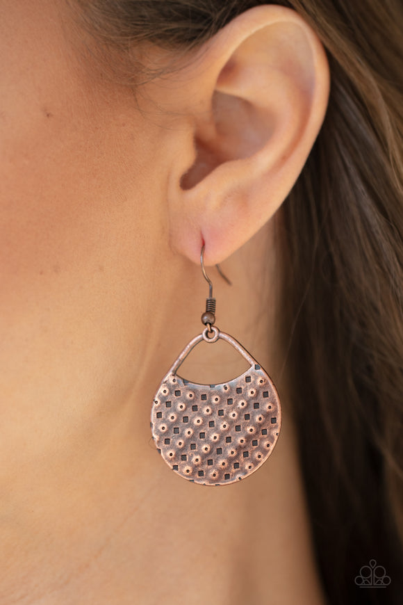 Im Sensing a Pattern Here - Copper - Earrings - Paparazzi Accessories