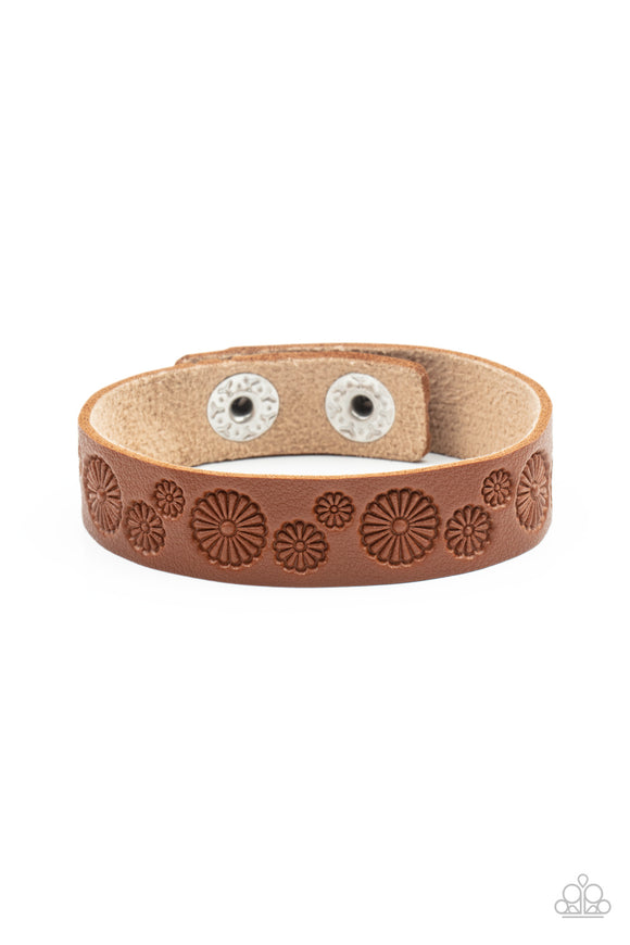 Follow The Wildflowers - Brown - Leather - Snap Bracelet - Paparazzi Accessories