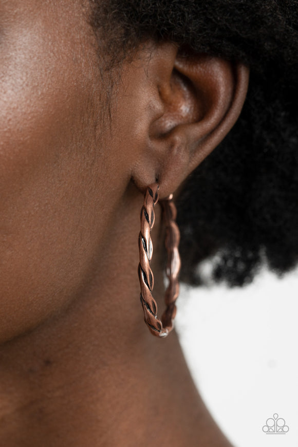 Dont Get It Twisted - Copper - Hoop Earrings - Paparazzi Accessories