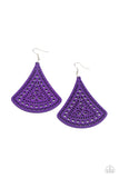 FAN to FAN - Purple - Wooden - Fish Hook Earrings - Paparazzi Accessories