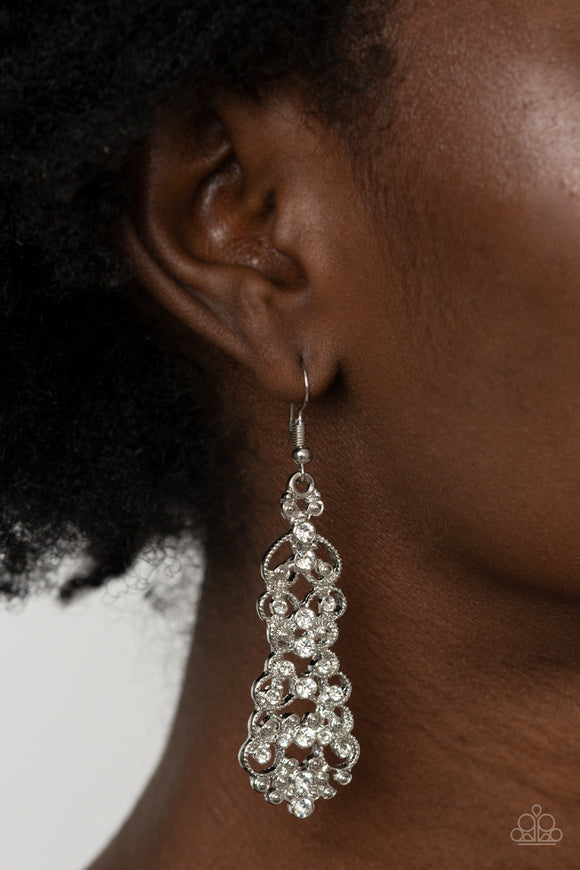 Diva Decorum - White - Rhinestone - Earrings - Paparazzi Accessories