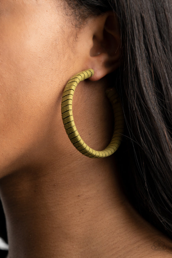 Suede Parade - Green - Suede - Hoop Earrings - Paparazzi Accessories