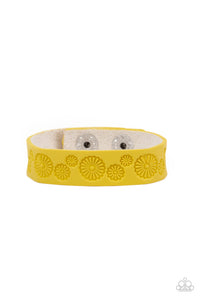Follow The Wildflowers - Yellow - Leather - Snap Bracelet - Paparazzi Accessories