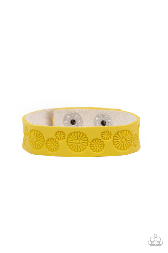 Follow The Wildflowers - Yellow - Leather - Snap Bracelet - Paparazzi Accessories