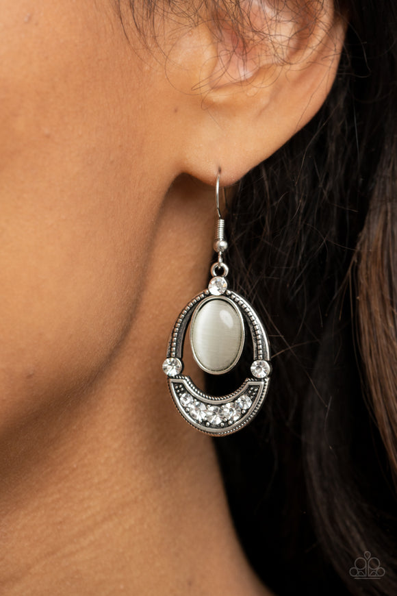Serene Shimmer - White - Moonstone - Earrings - Paparazzi Accessories