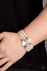 Exquisitely Elegant - White - Pearl - Stretch Bracelet - Paparazzi Accessories