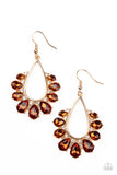 Two Can Play That Game - Brown Rhinestone - Gold - Earrings - Paparazzi Accessories
