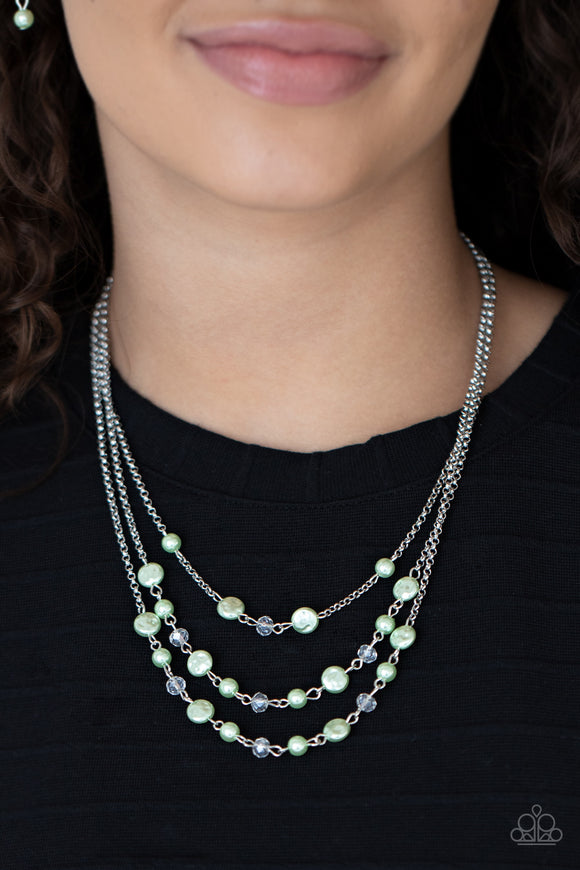 Let The Record GLOW - Green - Pearl - Iridescent Bead - Necklace - Paparazzi Accessories
