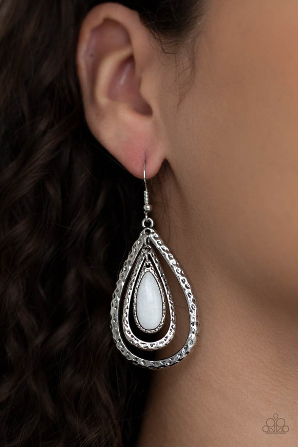 Teardrop Torrent - White - Stone - Earrings - Paparazzi Accessories