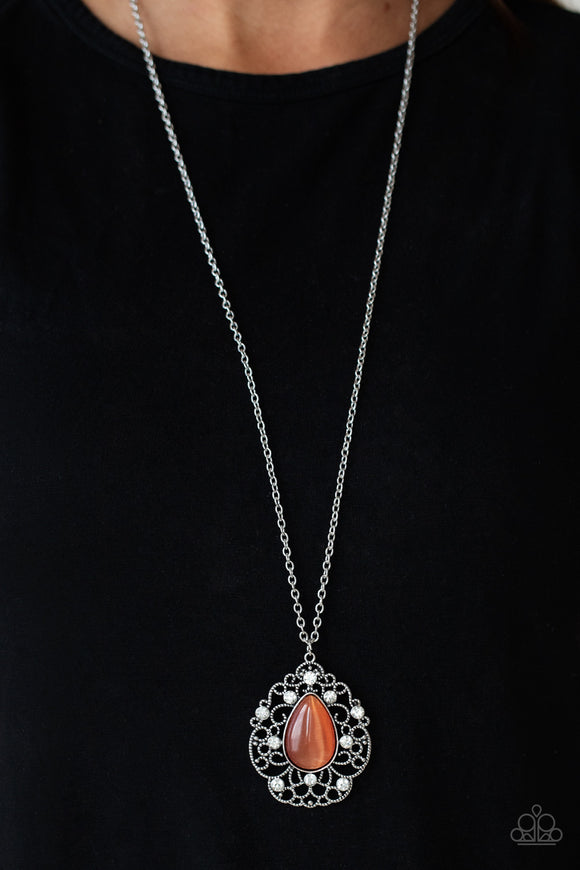 Bewitched Beam - Orange - Teardrop - Cat's Eye - Necklace - Paparazzi Accessories