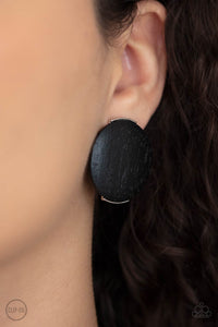 WOODWORK It - Black - Wooden - Clip-On Earrings - Paparazzi Accessories