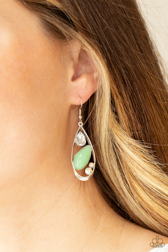 Harmonious Harbors - Green - Iridescent - Teardrop - Earrings - Paparazzi Accessories