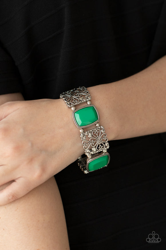 Colorful Coronation - Green - Stretch Bracelet - Paparazzi Accessories