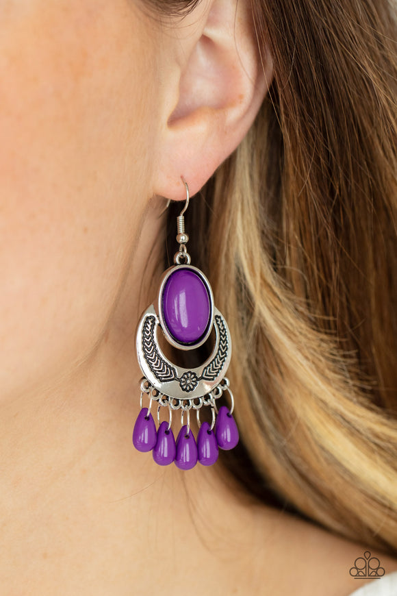 Prairie Flirt - Purple - Bead - Fish Hook Earrings - Paparazzi Accessories