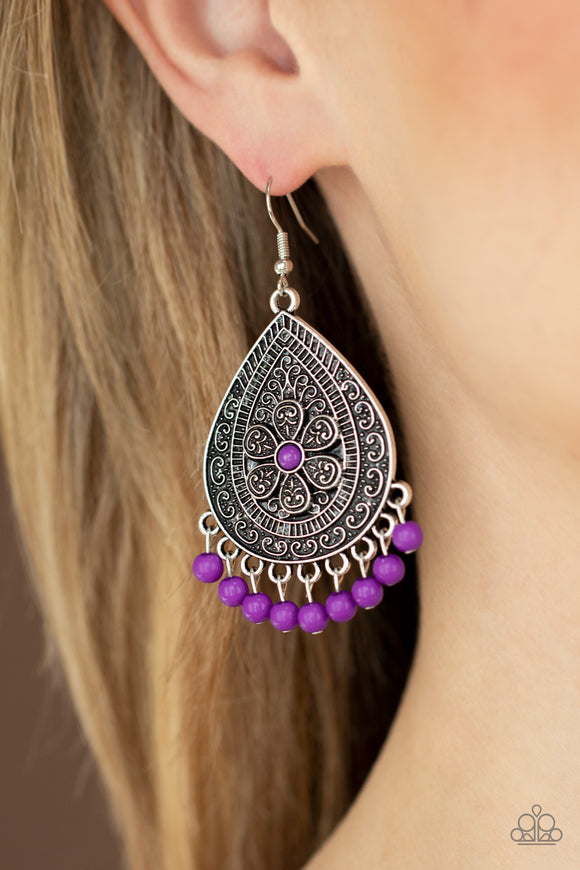 Blossoming Teardrops - Purple - Bead - Earrings - Paparazzi Accessories