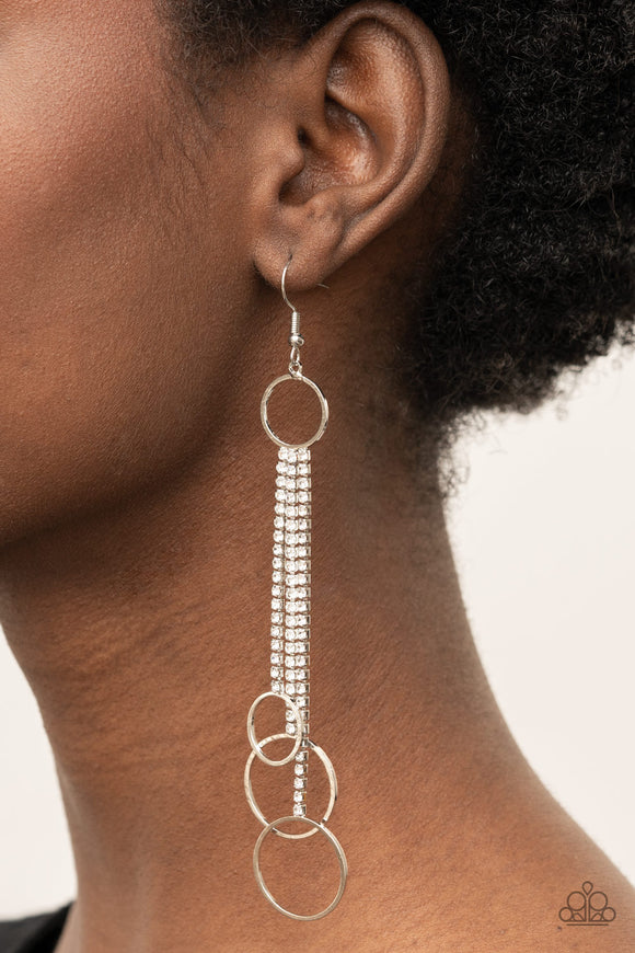 Demurely Dazzling - White - Rhinestone - Earrings - Paparazzi Accessories