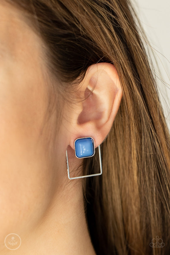 FLAIR and Square - Blue - Jacket Earrings - Paparazzi Accessories