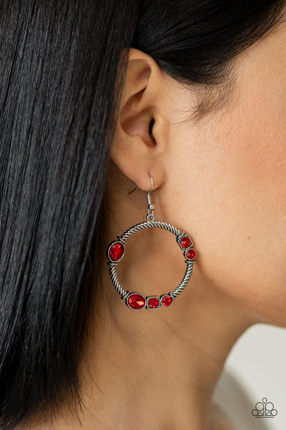 Glamorous Garland - Red - Rhinestone - Earrings - Paparazzi Accessories