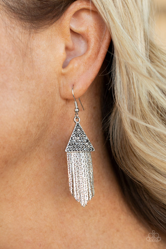 Pyramid SHEEN - Silver - Hematite - Earrings - 2021 Convention Exclusive - Paparazzi Accessories