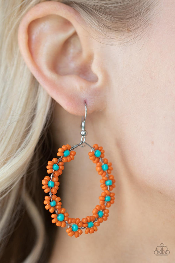 Festively Flower Child - Orange - Blue - Seed Bead - Earrings - Paparazzi Accessories