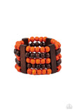Caribbean Catwalk - Orange - Wooden - Stretch Bracelet - Paparazzi Accessories