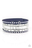Rock Star Rocker - Blue Suede - White Rhinestone - Wrap - Snap Bracelet - Paparazzi Accessories