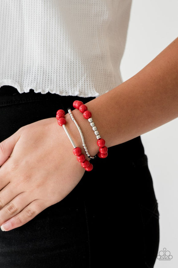 New Adventures - Red - Bead - Stretch Bracelet - Paparazzi Accessories