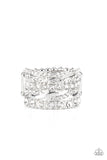 Exclusive Elegance - White - Rhinestone - Ring - Life Of The Party October 2021 - Paparazzi Accessories