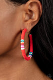 Colorfully Contagious - Red - Hoop Earrings - Paparazzi Accessories