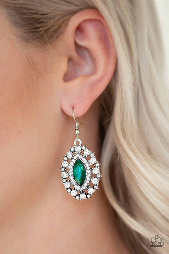 Long May She Reign - Green - Rhinestone - Earrings - Paparazzi Accessories