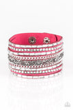 Rhinestone Rumble - Pink Suede - White Rhinestone - Wrap - Snap Bracelet - Paparazzi Accessories