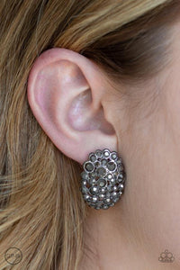 Daring Dazzle - Black Gunmetal - Hematite - Clip-On Earrings - Paparazzi Accessories
