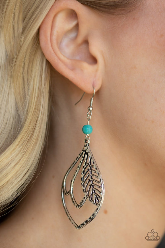Absolutely Airborne - Blue - Turquoise - Feather - Earrings - Paparazzi Accessories