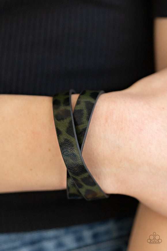 All GRRirl - Green - Cheetah - Wrap - Snap Bracelet - Paparazzi Accessories