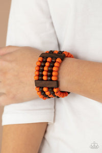 Caribbean Catwalk - Orange - Wooden - Stretch Bracelet - Paparazzi Accessories