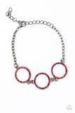 Dress The Part - Red Rhinestone - Black Gunmetal - Clasp Bracelet - Paparazzi Accessories