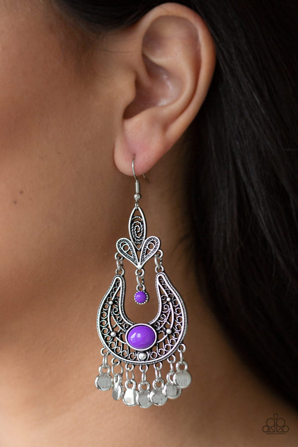 Fiesta Flair - Purple - Bead - Earrings - Paparazzi Accessories