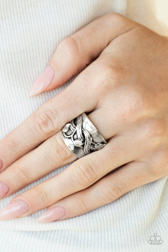 Follow The Tulips - Silver - Flower - Ring - Paparazzi Accessories